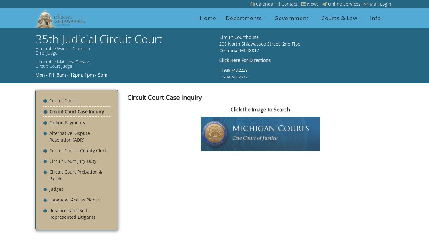 Circuit Court Case Inquiry - Shiawassee